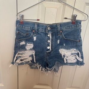 Levi's 501 Blue Distressed Jean Shorts